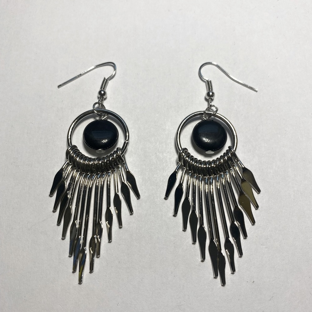 Silver and black 3 inch earrings